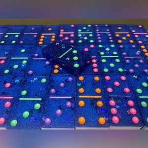 Royal Blue Butterfly Dominoe Set (Multi-Color Dots)